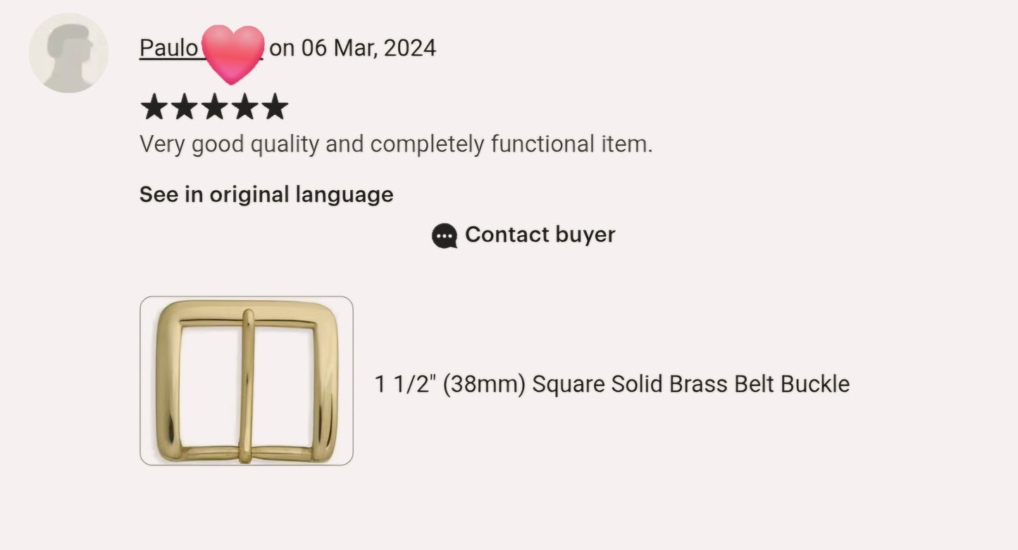 New - 1 1/2" (38mm) Square Solid Brass Belt Buckle