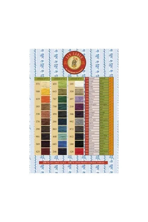 New - No. 332 Fil Au Chinois - Waxed Cable Linen Thread Cards (15m)
